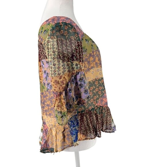 Anthropologie Floreat Patchwork Floral Peasant Blouse Sz XXSP EUC Gorgeous Boho - Picture 5 of 12